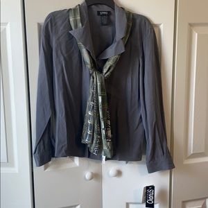 Grey Silk blouse w/ scarf